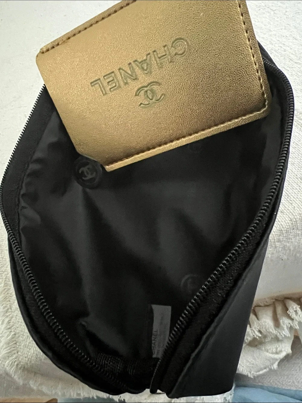 CHANEL Black Logo Makeup Pouch